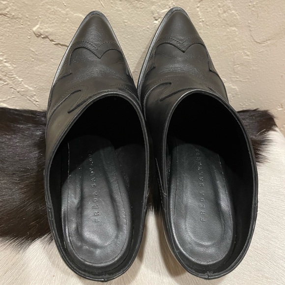 FREDA SALVADORE Reba Western Mule Calf Black Leather Heeled Mules - Picture 6 of 16